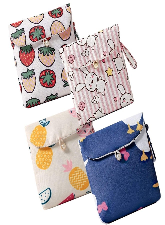 Tiger007 4 Pcs Cute Cotton Sanitary Napkins Bag, Menstrual Cup Pouch, Nursing Pad Holder, 5.1 x 5.1 inch Washable Organizer, Multifunction Purse for Girls Women (B) - Image 1